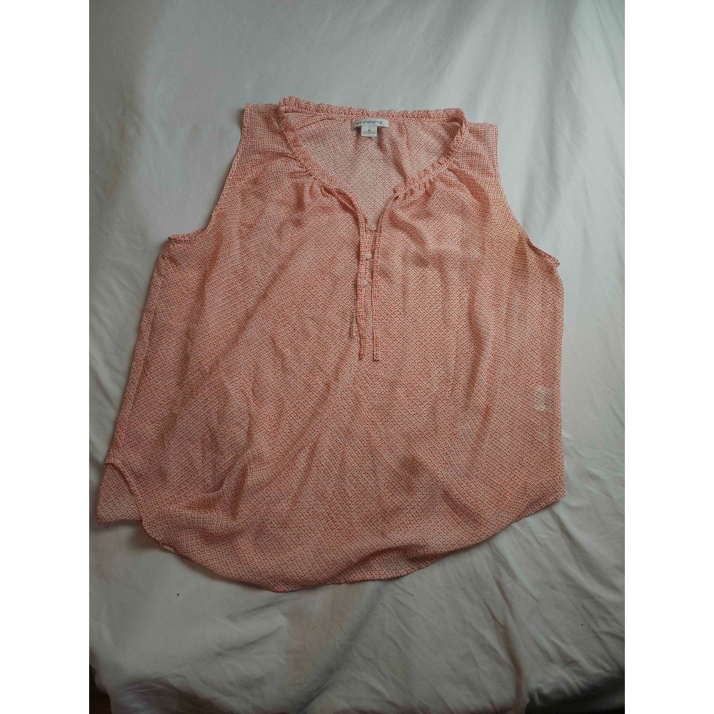 Liz Claiborne Blouse Womens XL Pink Orange Geometrical Sheer V-Neck Sleeveless